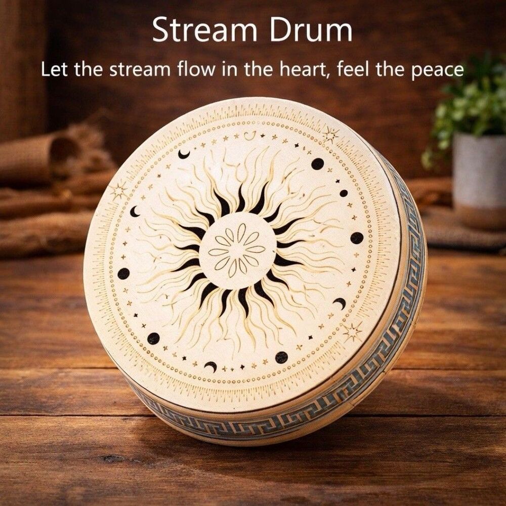 Wooden Ocean Drum 12 InchRain Disk Sun Moon Sound Healing Meditation Yoga Relax